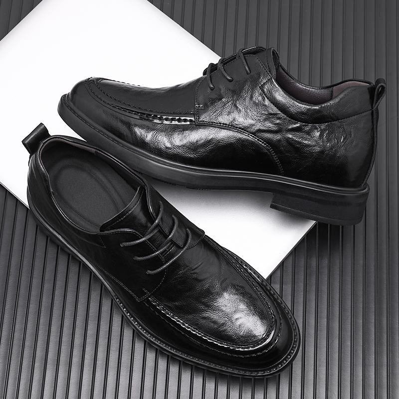 New Men Lace Up Dress Shoes Increase 8cm Cow Leather Breathable Invisible Heightening Shoes Business Casual Soft Men Derby Shoes
