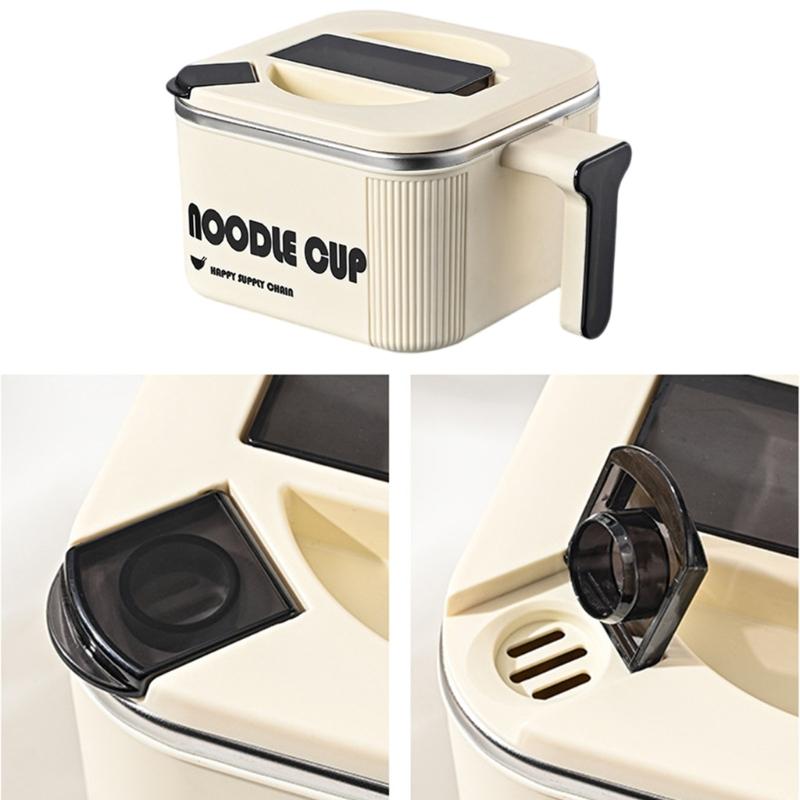 Square Noodles Container with Drain Holes Dishwasher Safe Stainless Ramen Bowl Kitchen Dining Accessory