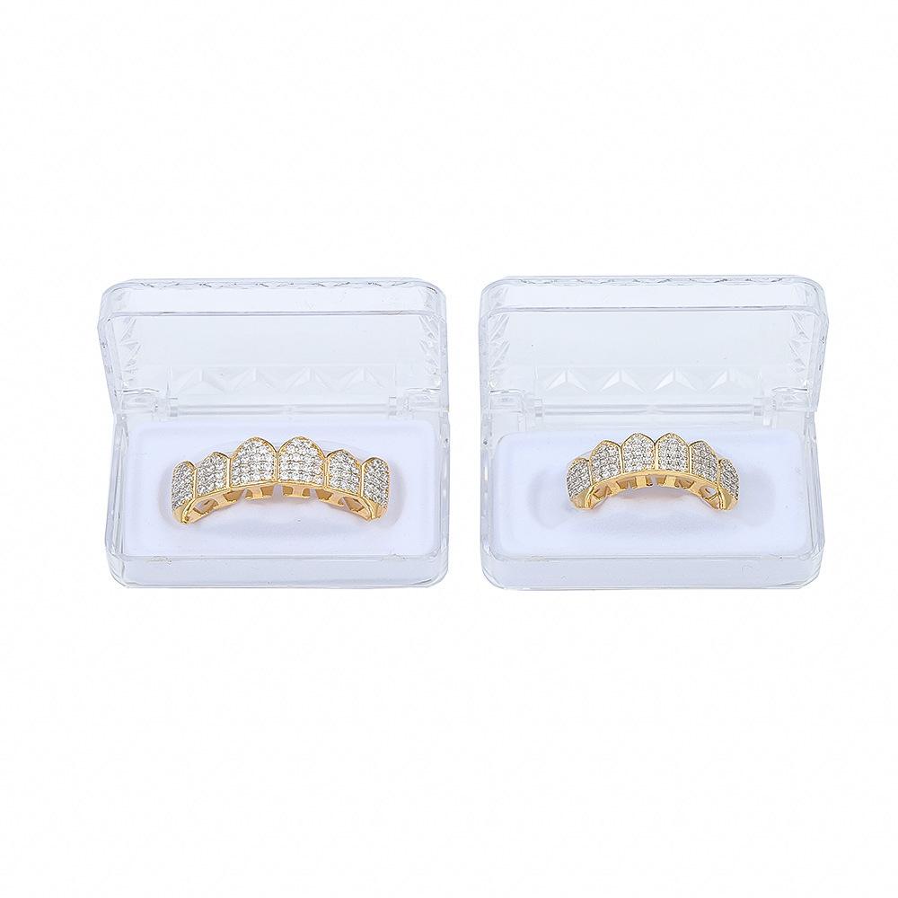 Hip Hop Grillz Gold Grillz Vampire Fangs Micro Inlaid Zircon 18K Gold Teeth Trendy Decorative Grillz