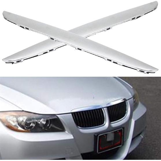 2-pieces Chrome Plated Left and Right Hood Trims Above Kidney Grille Replacement for E90 E91 3-Series 325i 330i 328i 2006 2007 2008