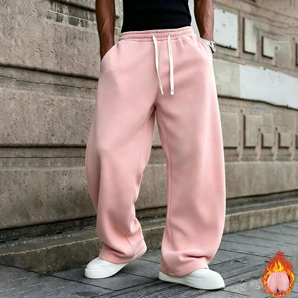 Men's Oversized Straight Leg Lined Sweatpants with Drapey Fit for Athletic Casual Wear
