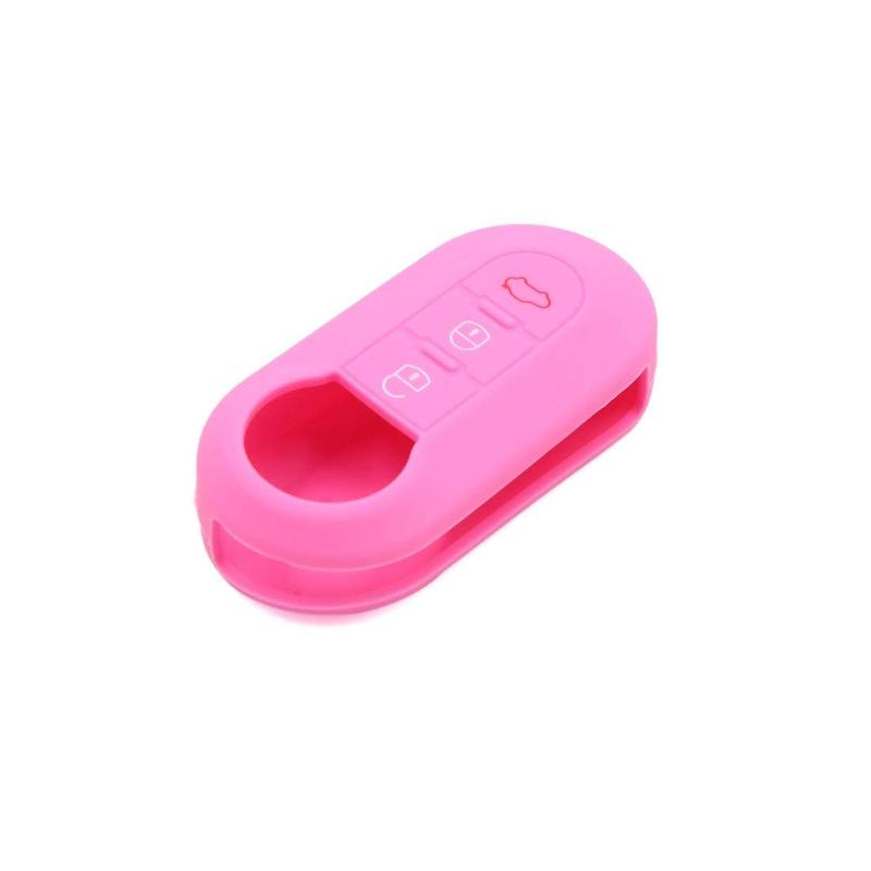 X Autohaux Pink Silicone Three Button Car Remote Key Cover Case Protective for Fiat 500 Viaggio Ottimo Tipo