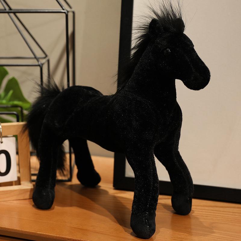 Simulation animal black pony doll plush toy small white horse zodiac horse doll children's doll