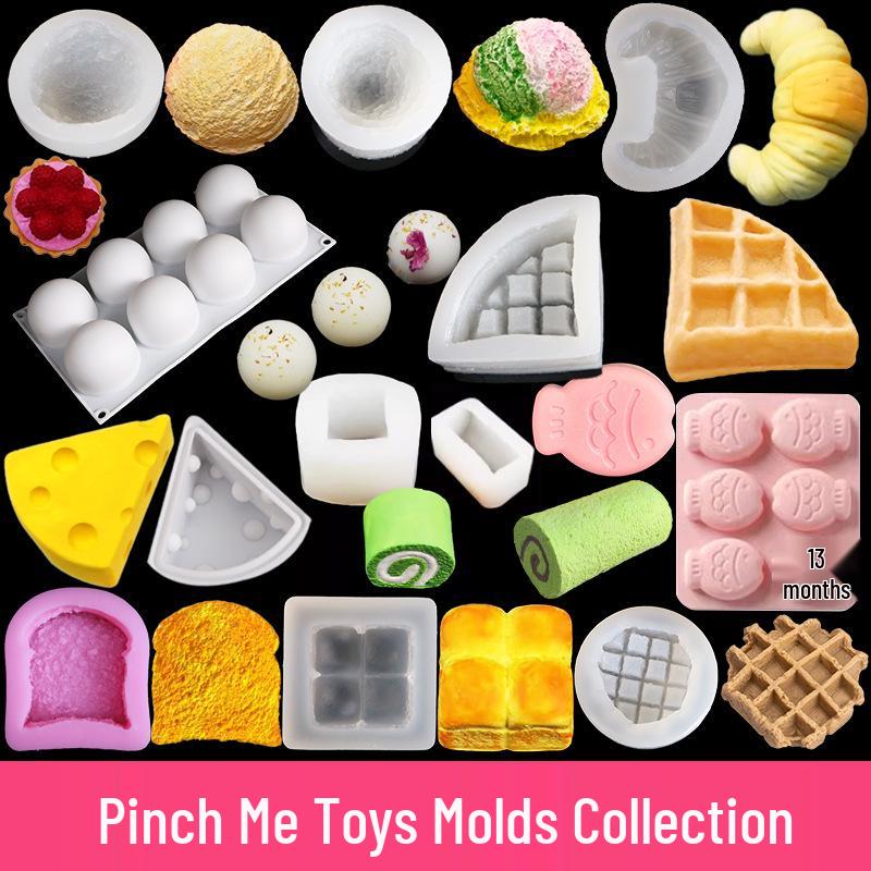 

Silicone Crystal Epoxy Mold for Decompression Croissant, Toast, and Daifuku Toys.