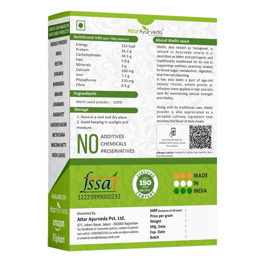 Attar Ayurveda Natural Herbal Seed Powder For Hair Care & Scalp Nourishment, Edible Grade Hair Mask, 200 g Formula