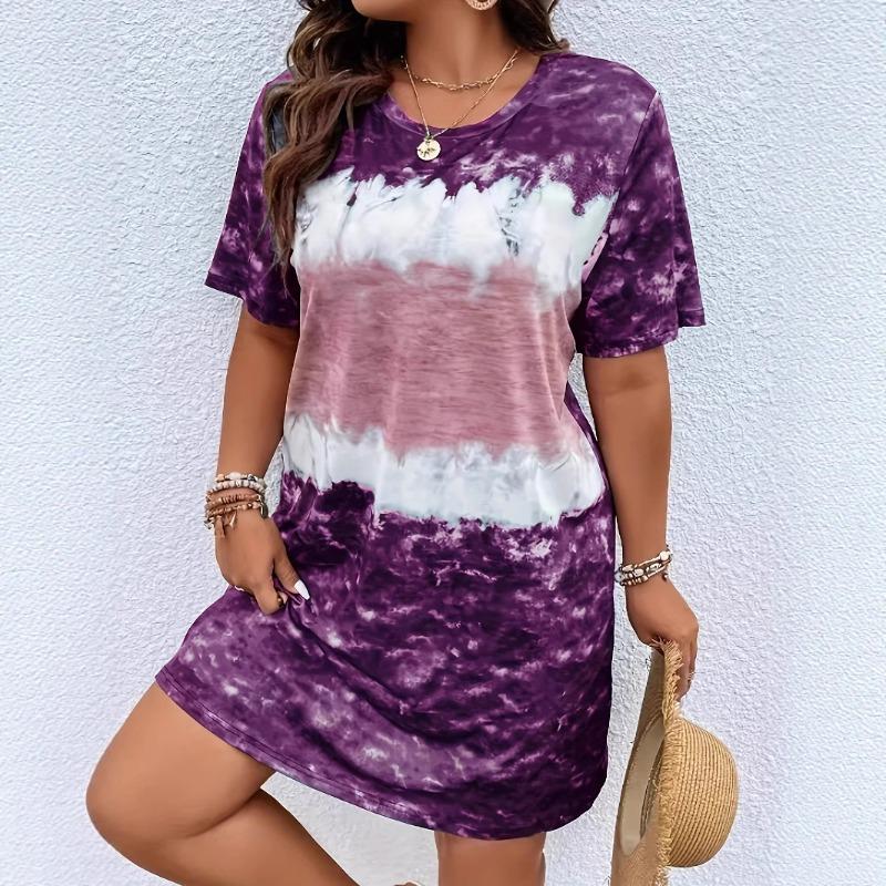 3D Printed Women's Loose O-Neck Pullover Dress Gradient Color Comfortable Casual Short Sleeved Dress