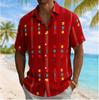 Men's Color Block Geometric Vertical Stripe Print Short Sleeve Shirt, Summer Casual Turn-Down Collar Blouse, Loose Fit Top