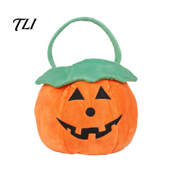 Soft Plush Halloween Tote Pumpkin Bucket, Cute Trick-or-Treat Bag, for Kids Candy Basket with Handle Girls Boys Party Favors Festive Gift Bag Children