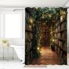 Black Cat Magic Library Shower Curtain - 100% Polyester, Cartoon Pastoral Theme, Greenery, Machine Washable, Grommet Top