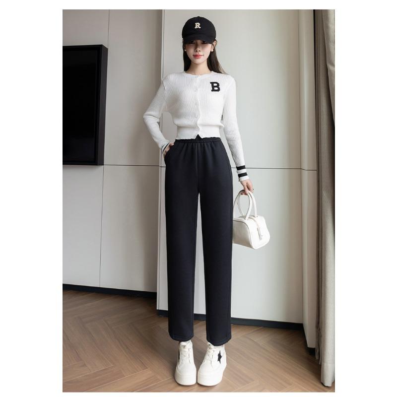 Toamnă Iarnă Talie Elastică Solid Catifea Cald Pantaloni Creion Femei Largi Casual Potrivit cu Orice Pantaloni de Trening