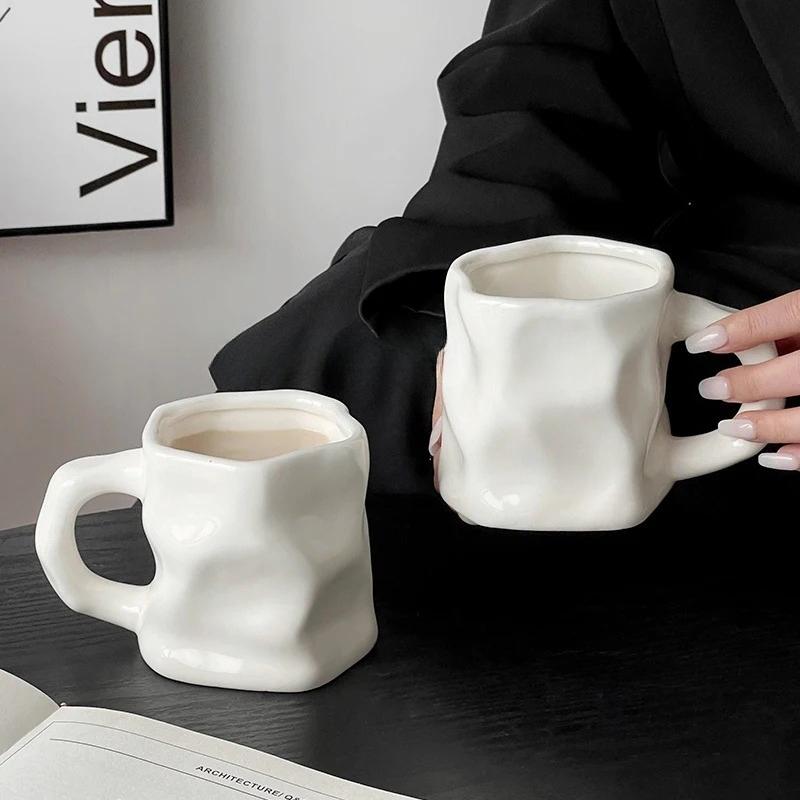Unique Elegant Twist Design Ceramic Coffee Mug Couple Set For Women Girls Romantic Gift Home Office Daily Use Minimalist