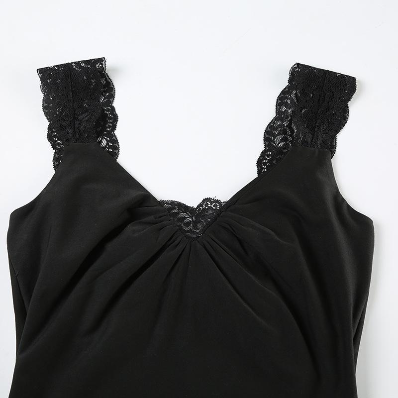 Women's Lace Splicing Pleated Chest Sexy V-neck Waist Slimming Hundred Bottoming Tank Tops