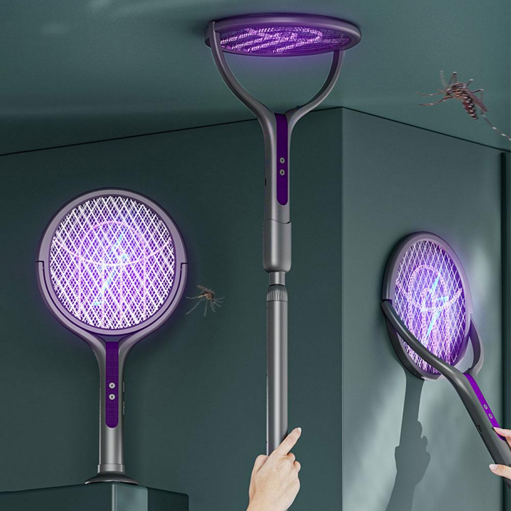 Rotating Head Bug Zapper Racket Rechargeable Mosquito Swatter 2 in 1 Fly Killer and Mosquito Trap Lamp for Indoor and Outdoor