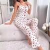 2024 Color Block Patchwork Mesh Camisole Pajama Set with Front Slit