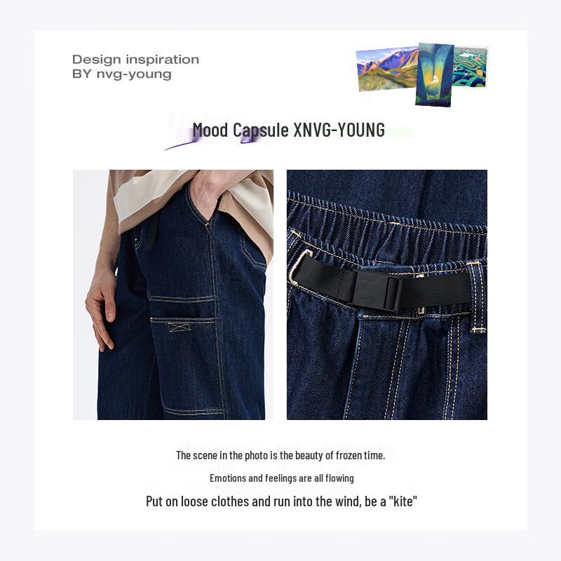NVG·YOUNG Men's Spring Blue Washed Loose Straight-Fit Denim Jeans