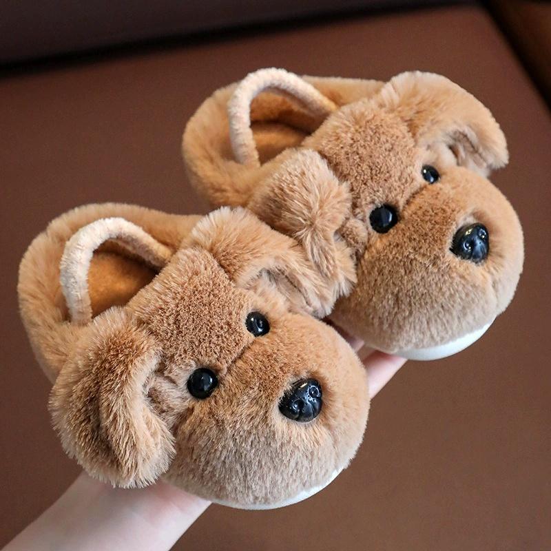 

Boys Girls Cotton Slippers Children Winter Warm Shoes Cute Puppy Soft Plush Comfortable Flat Bottom Anti Slip Kids Indoor Shoes 34-35 lnner 20.5cm