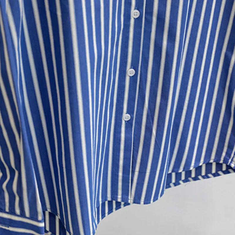 Women's Vertical Stripe Button Down Long Sleeve Loose Casual Shirt