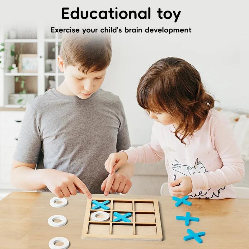 Montessori Interaction Wooden Board Kids Game XO Tic Tac Toe Chess Funny Developing Intelligent Educational Toy Puzzles 3D Maze