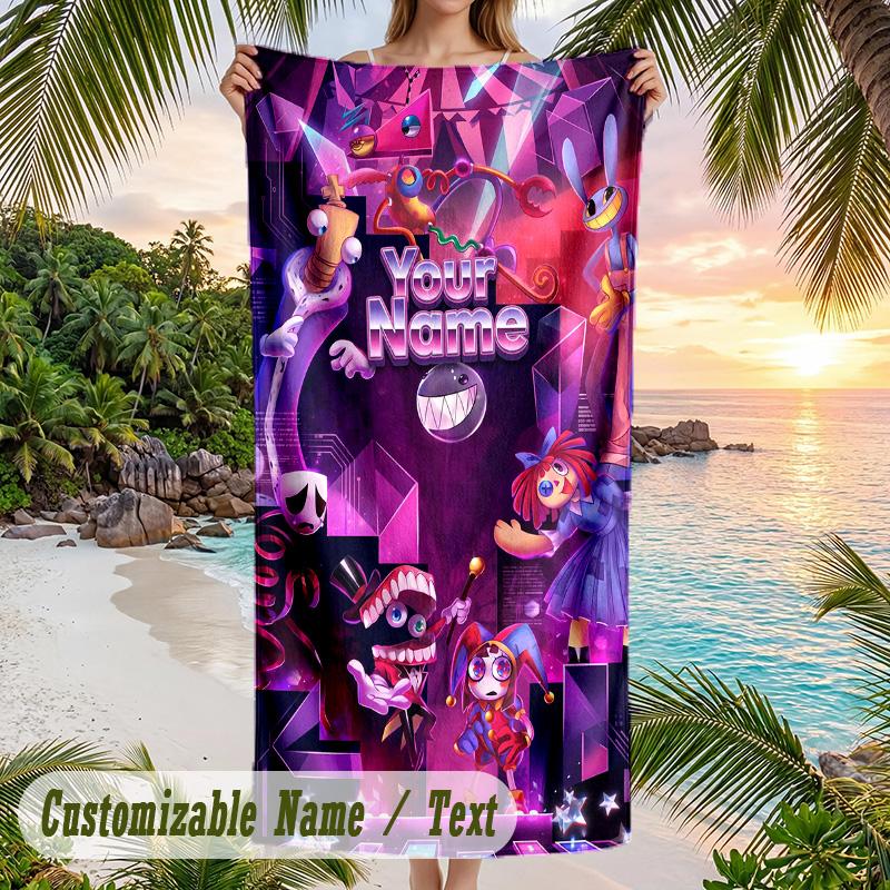 The Amazing Digital Circus Beach Towel, Personalized Custom Text, Quick Dry Soft Large Towel For Swimming Pool Travel