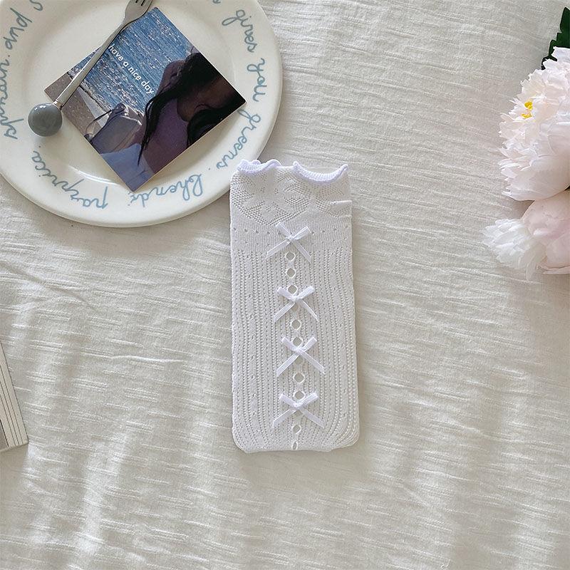 Korean-Style Girlish Princess Calf Socks | Sweet Ruffled Slouch Socks with Cute Bowknot - JK Knee-High Socks