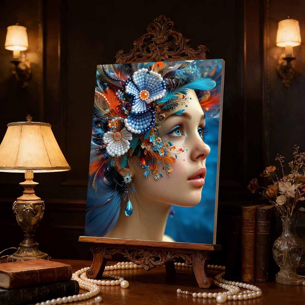 DIY The Girl Wearing A Headpiece Pearl Art Painting for Home Wall Decor Arts Craft  for Adults/Beginners Gift Idea Home Decor Without Frame