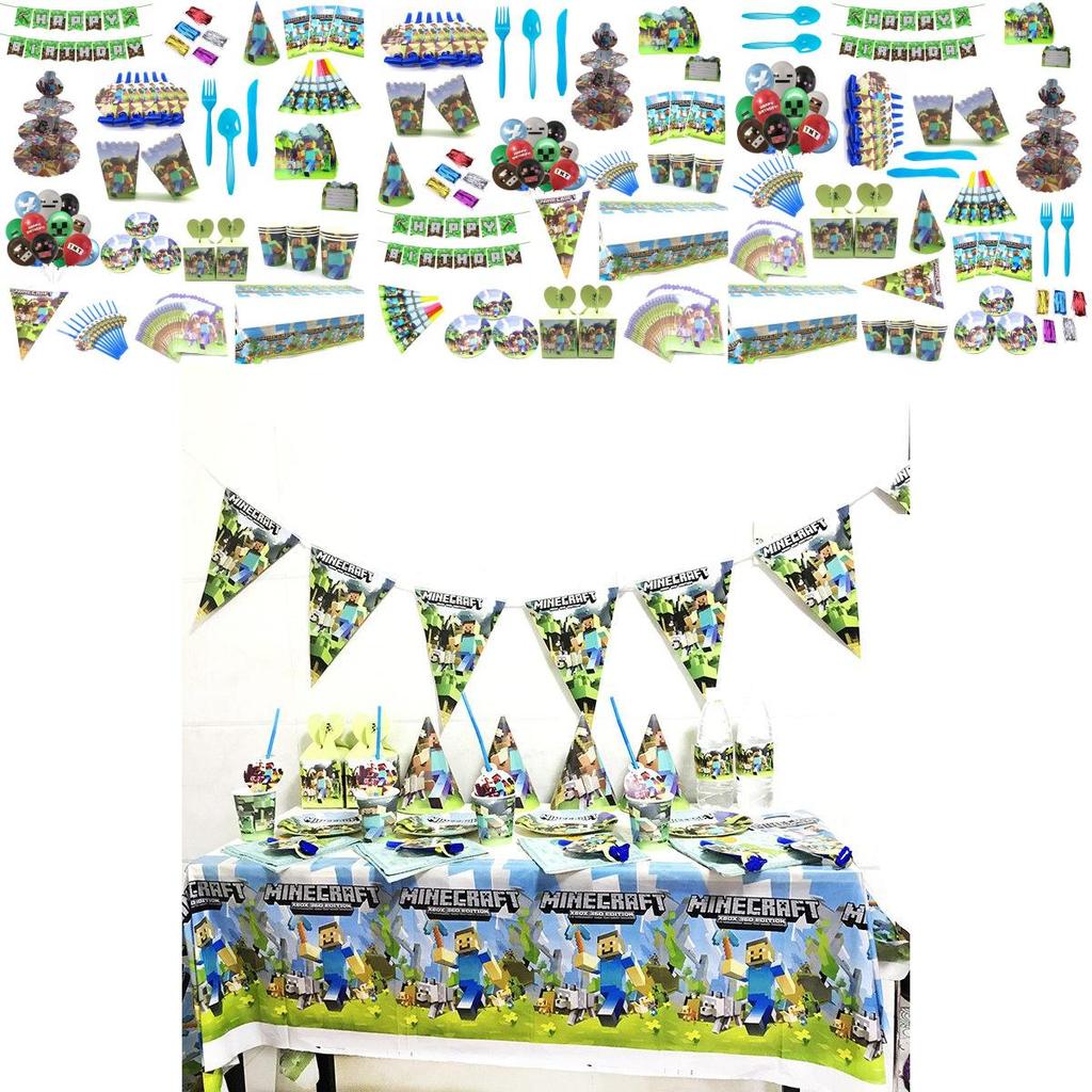 Minecraft Baby Shower Birthday Party Supplies Featuring Vibrant Tableware Set
