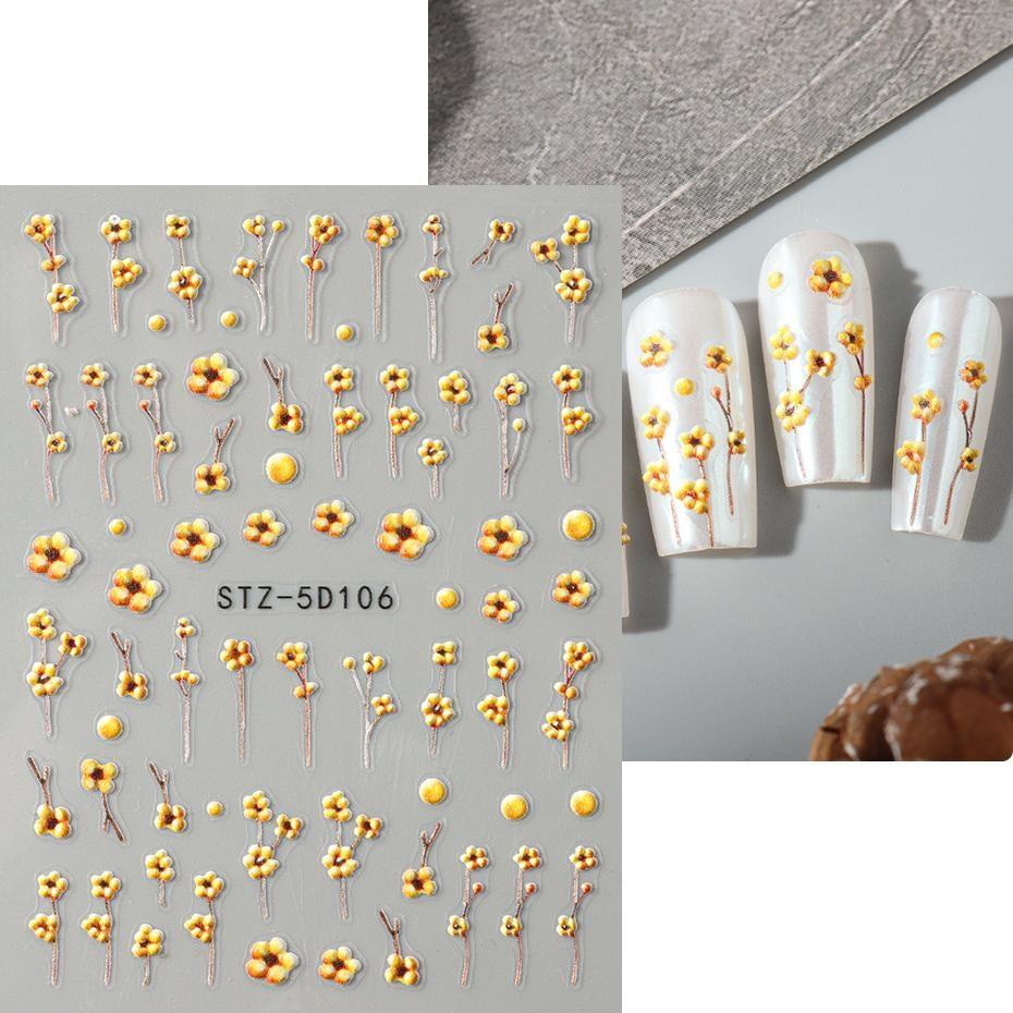 

5D черные блестящие наклейки для ногтей, акварельные цветущие наклейки для ногтей, маникюр, весенние цветочные клейкие переводные наклейки, слайдер, декор для ногтей