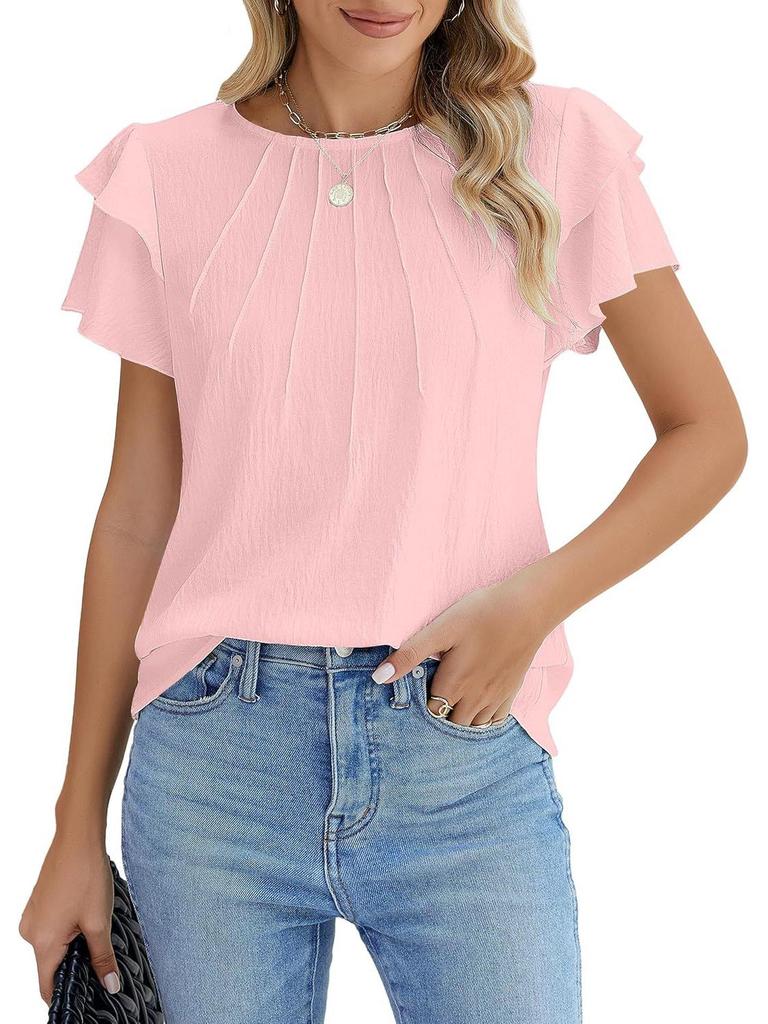 2025 Women's Spring/Summer Casual Pleated Short-Sleeve Pullover T-Shirt.