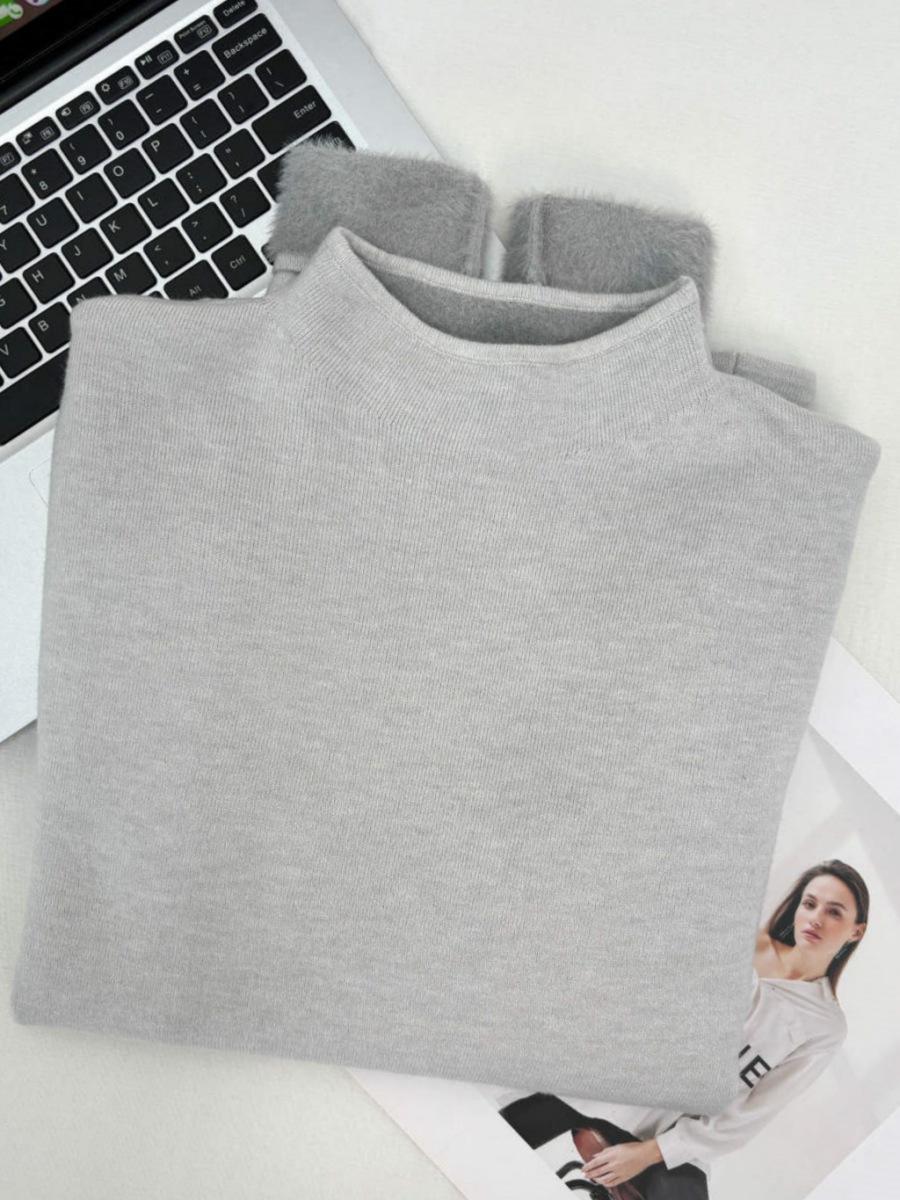 

Semi-turtleneck white angola red knitted sweater women s spring integrated fleece thickened inner top bottoming shirt XL