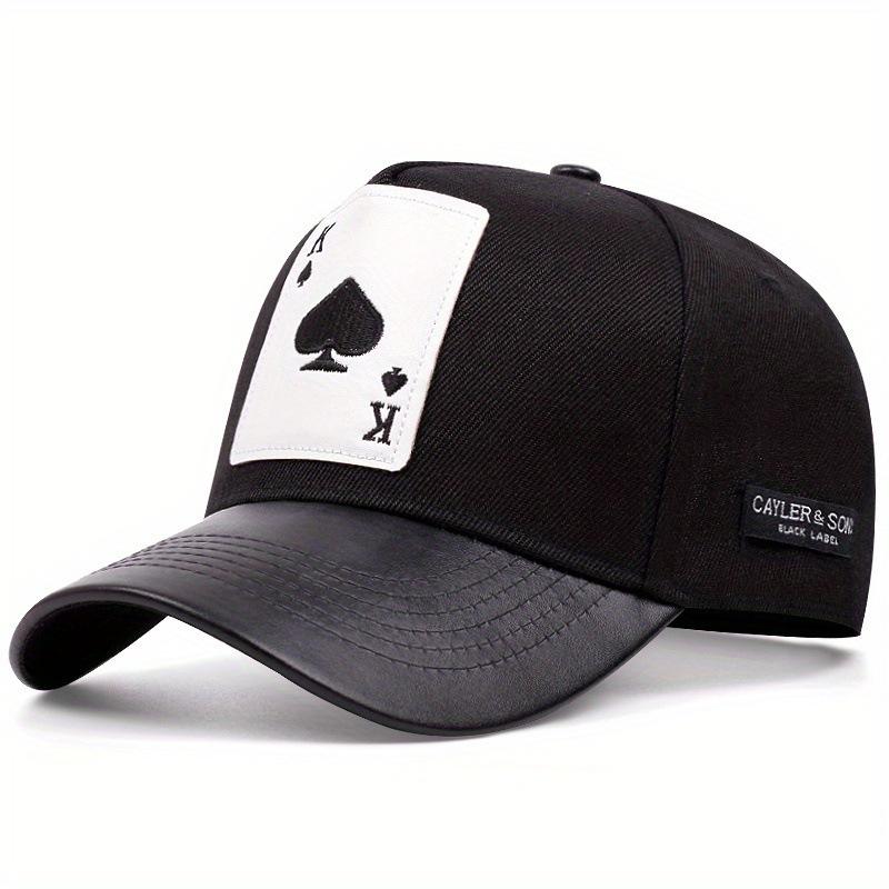 1pc Pu Leather Playing Card Baseball Caps for Women Men,Outdoor Adjustable Casual Heart K Embroidery Hip-hop Caps Sunscreen Hat