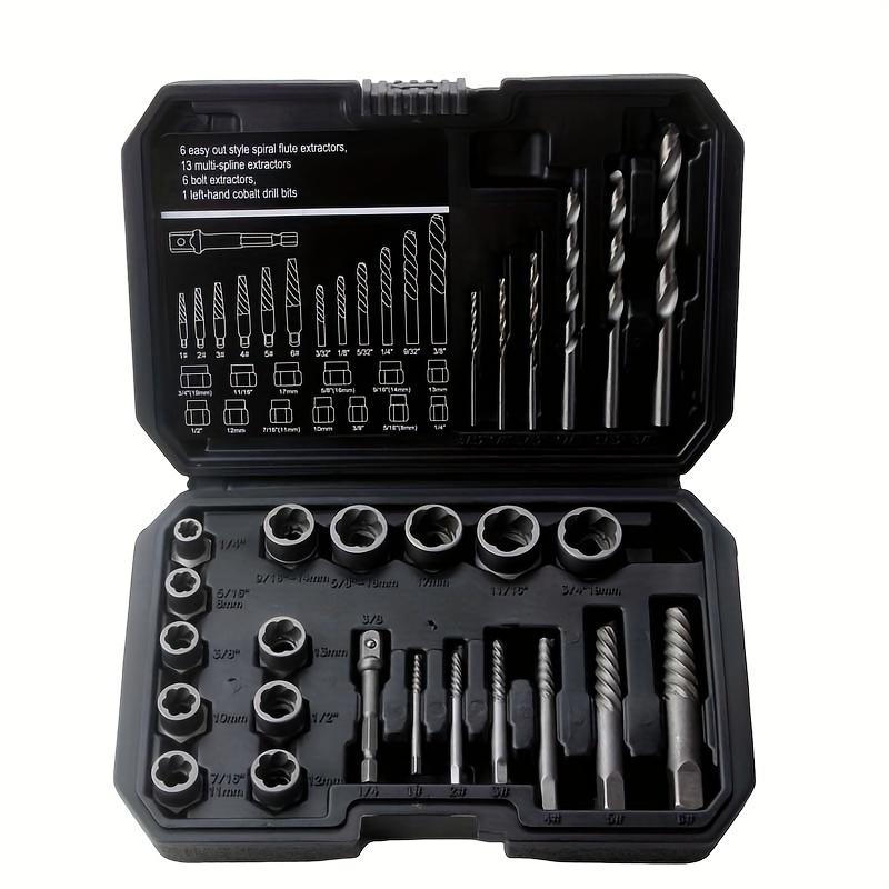 26pcs Damaged Nut And Bolt Extractor Set With Drills, Hex Screw Tool Socket, Bolt Remover, Compact Box For Easy Storage And Carrying