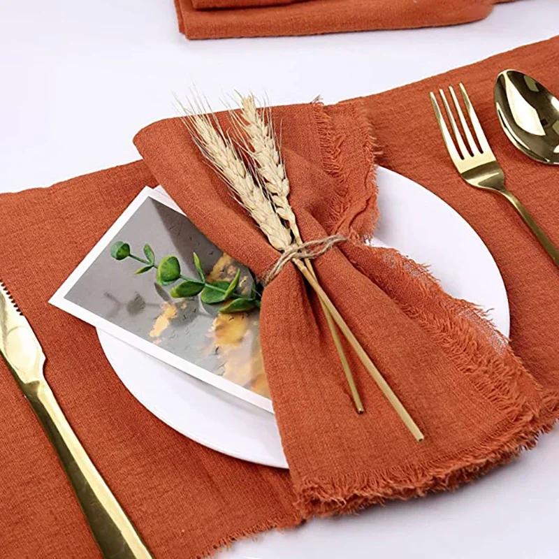 24pcs 32x32cm Wholesale Pink Gauze Cotton Napkin Reusable Tea Towel Wedding Party Christmas Table Decor Retro Burrs napkin