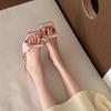 High heels women's summer 2025 new French pink bow sandals one-word stiletto square head outer slippers