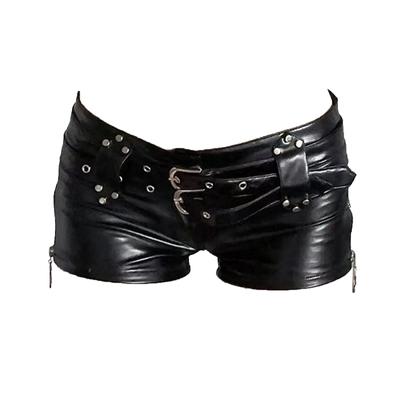 Damesmode Rits PU Leer Hotpants Laag Model Booty Shorts met Verstelbare Dubbele Riemen voor Nachtclub Muziekfestival Raves Feest