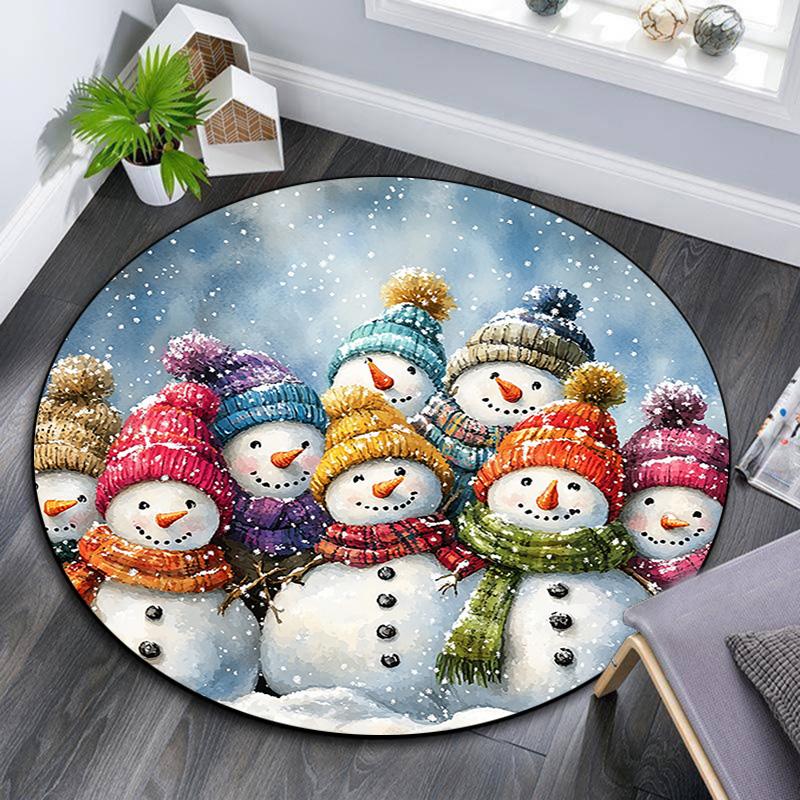 Snowmen Round Area Rug,Carpet Rug for Living Room Bedroom Sofa Playroom Decor,Non-slip Floor Mat
