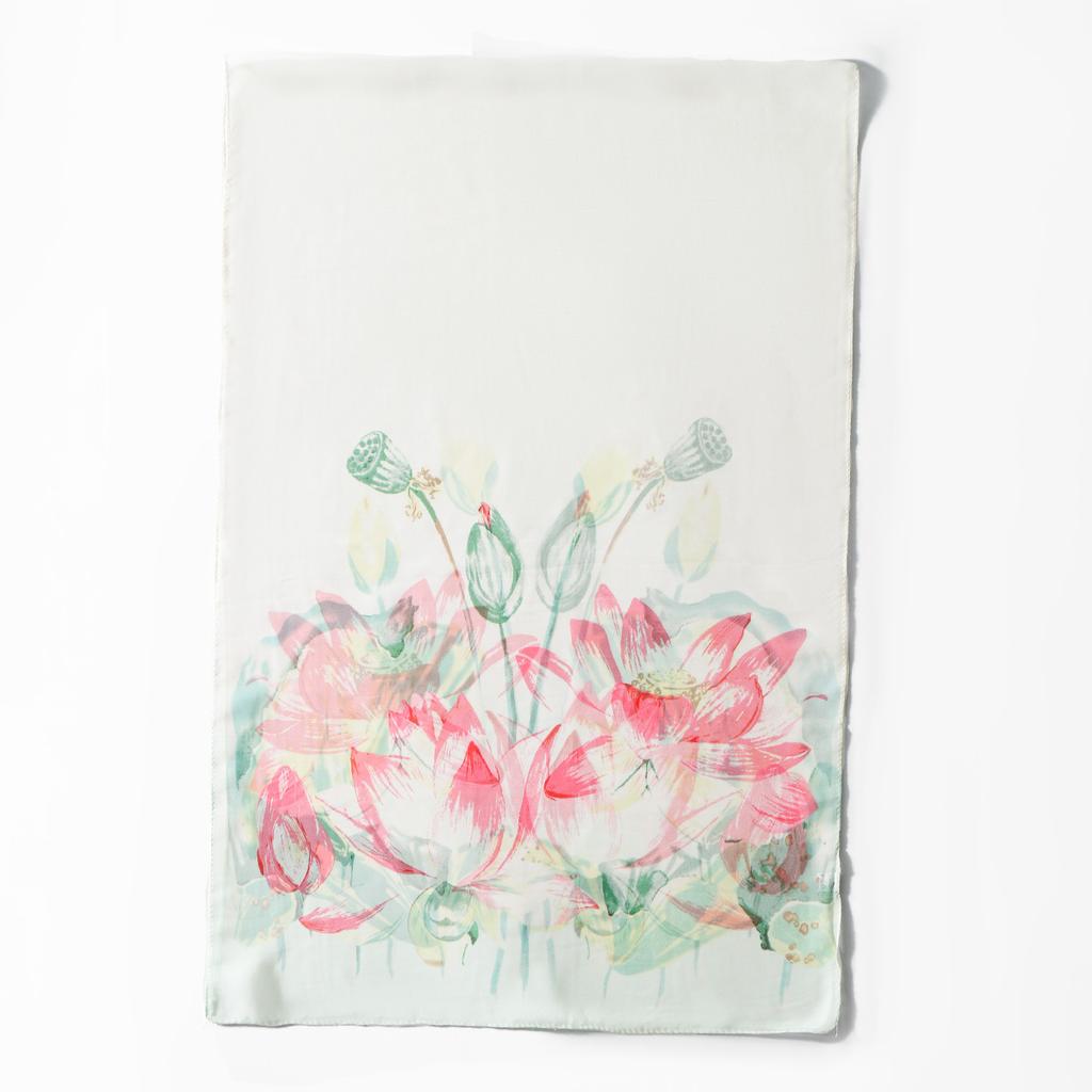 New Qiaoqisha Silk Scarf Women In Spring Summer Autumn Flower Printed Sunscreen Winter Versatile Fashion Color Long
