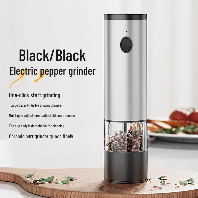 USB Rechargeable Stainless Steel Pepper Grinder for Sea Salt, Black Pepper, and Sichuan Pepper.