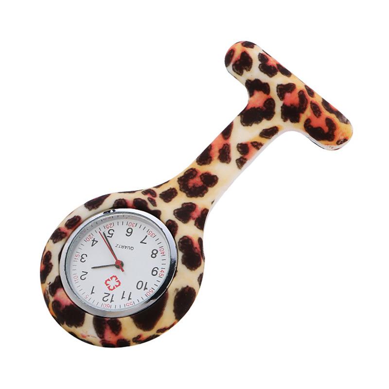 Unisex Silikon Runde Krankenschwesteruhr Clip-on Anhänger Brosche Reversuhr mit Blumenmuster Abdeckung