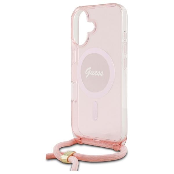 Guess Guhmp16Shctsgnsp Iphone 16 6.1    Różowy/Pink Hardcase Crossbody Cord Script Magsafe