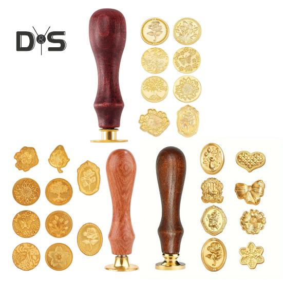 Wachssiegel-Stempel-Set, Siegelwachs-Stempelköpfe mit Holzgriff, mehrere Muster, Wachssiegel-Stempel-Set für Briefe, Grußkarten, Geschenke, Dekoration