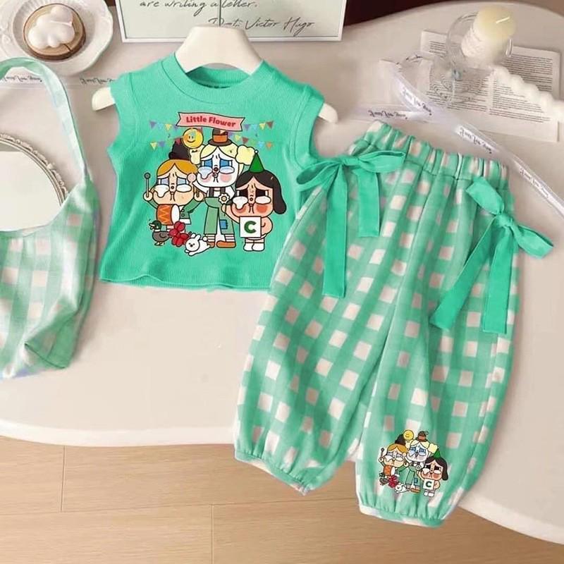 Southeast Asia Girls' Cartoon Two-piece: Short Sleeve & Long Pants Set