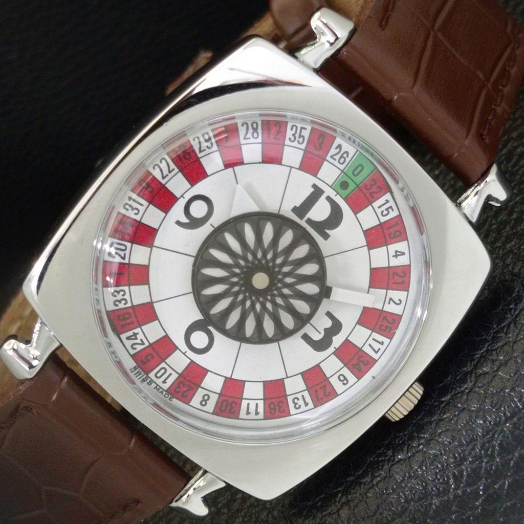 

VINTAGE REFURBISHED HAND-WINDING ROULETTE SWISS MENS WHITE DIAL WATCH a700906-5 R205a-a700906