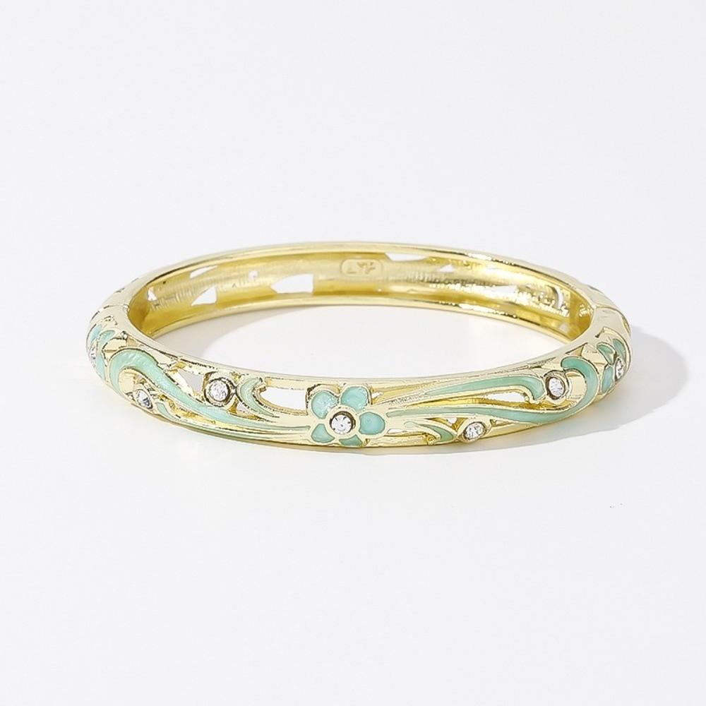Moda Colorido Vintage Esmalte Cloisonné Pulseira Tradicional Chinesa Flor Cristal Esmalte Abertura Pulseira de Mão Feminina Meninas