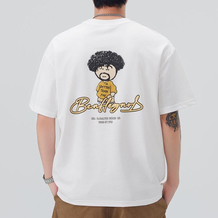 Summer American Heavy Craftsman Short Sleeve Men's Embroidered Round Neck Loose T-shirt Short T-shirt