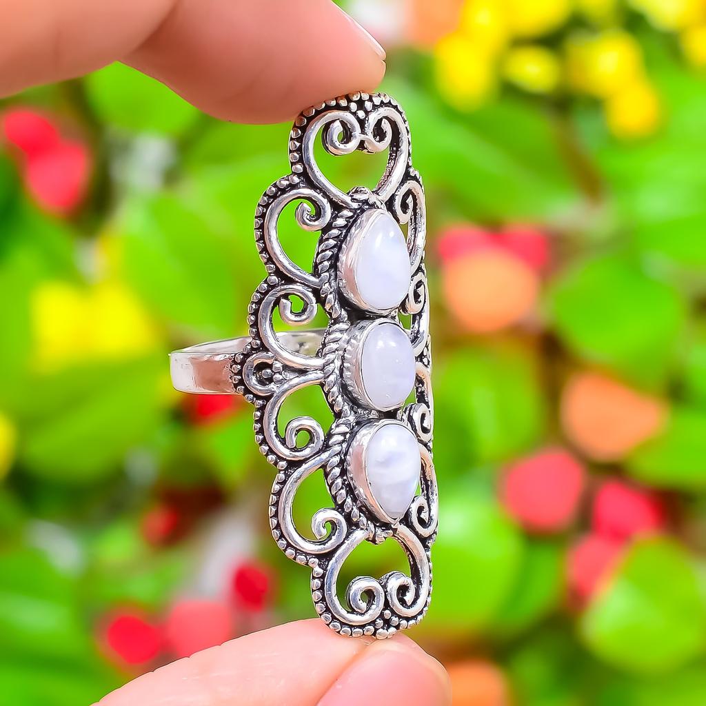 Natural Rainbow Moonstone Gemstone 925 Sterling Silver Gift Ring Size 10 W0j63