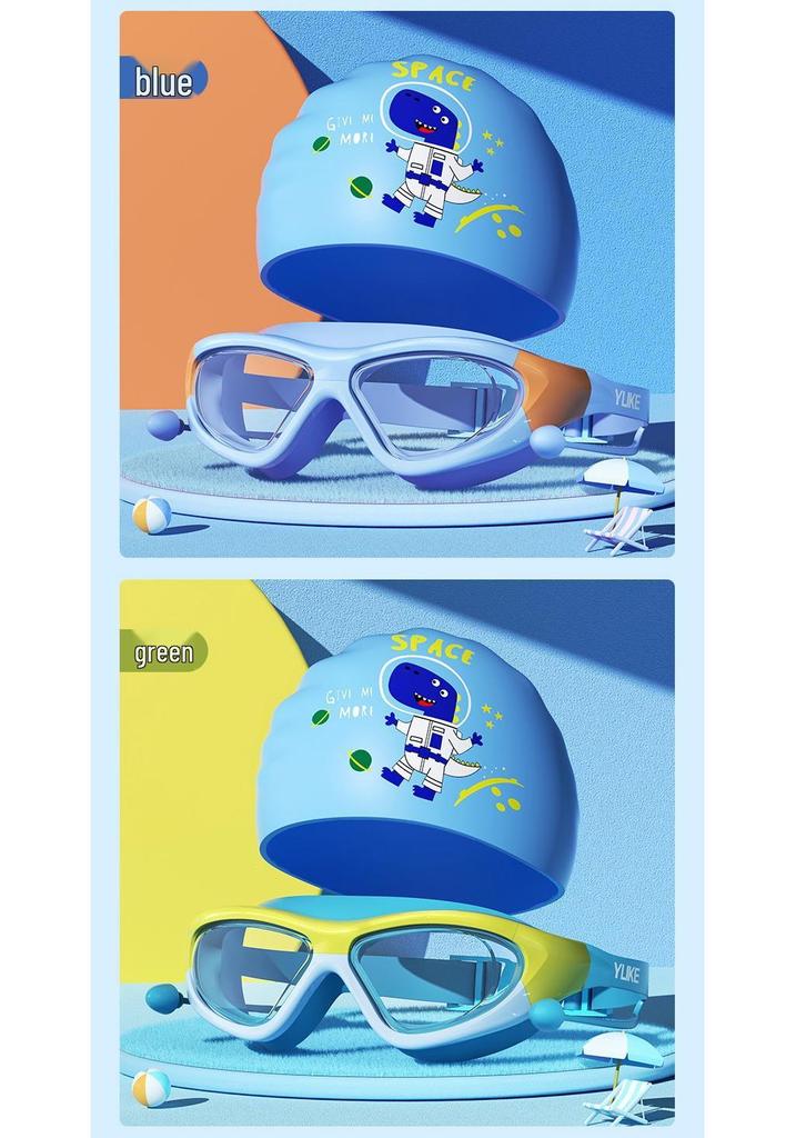 Children's Large Waterproof Anti-Fog HD Diving Goggles with Integrated Earplugs for Boys and Girls.