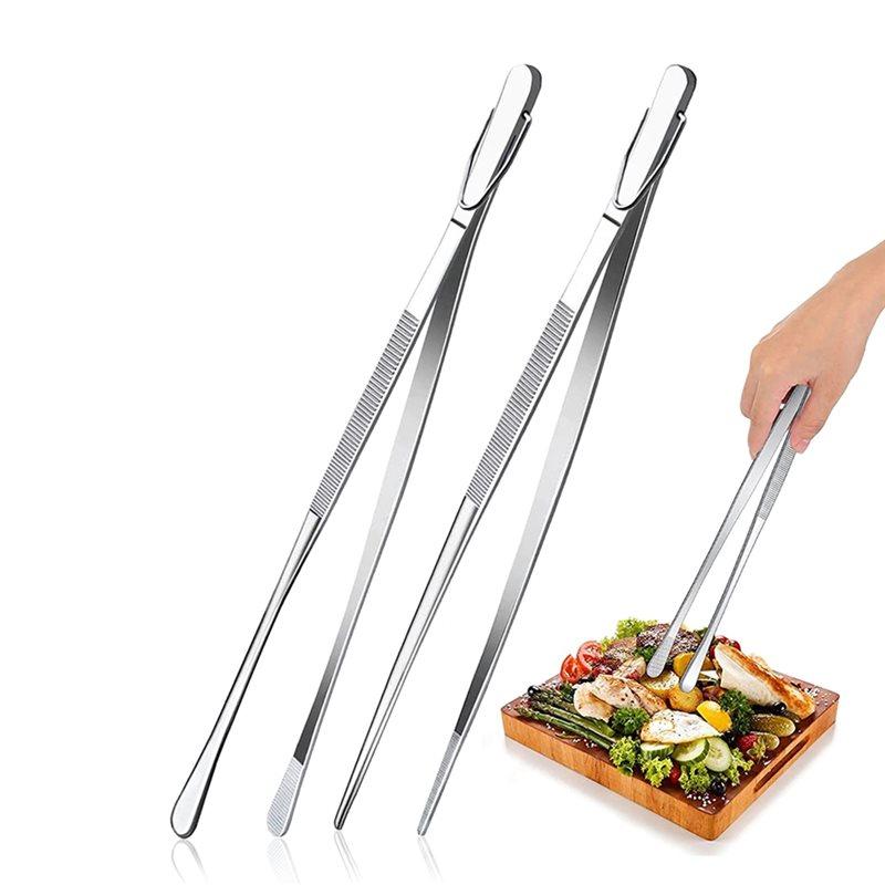 Premium-12Inch Kitchen Fine Tweezer Tongs Extra-Long Stainless Steel Cooking Tweezers For Kitchen Food Cooking Sea Food And BBQ