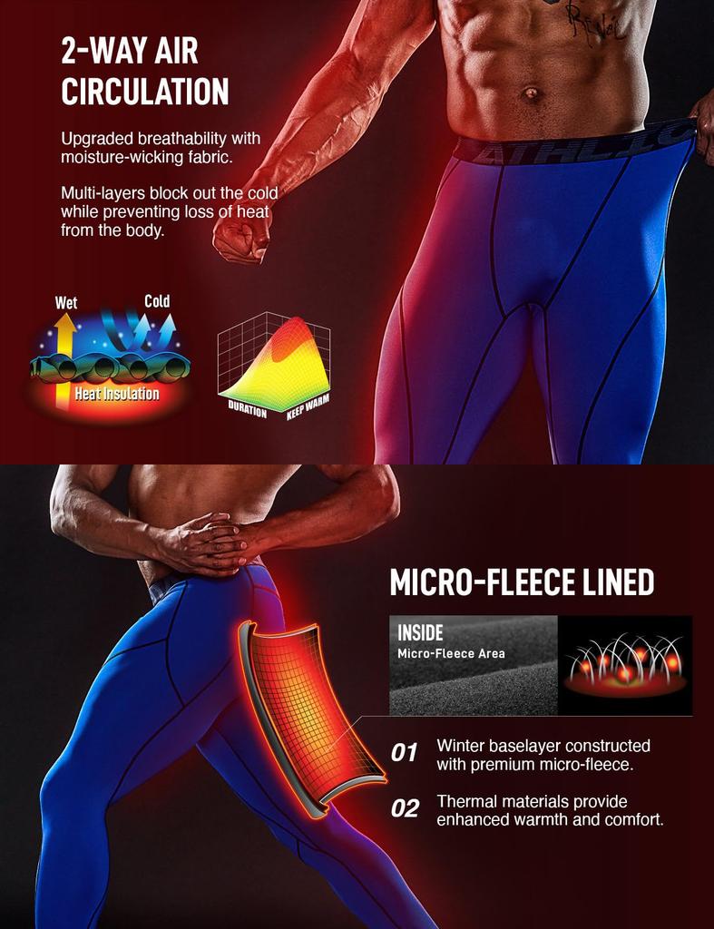 Compression Sports Tights for Cold 3 Pairs Sports Compression Running Training Sports Warm Innerwear [ATHLIO] Tights, Men, Winter, Protection,