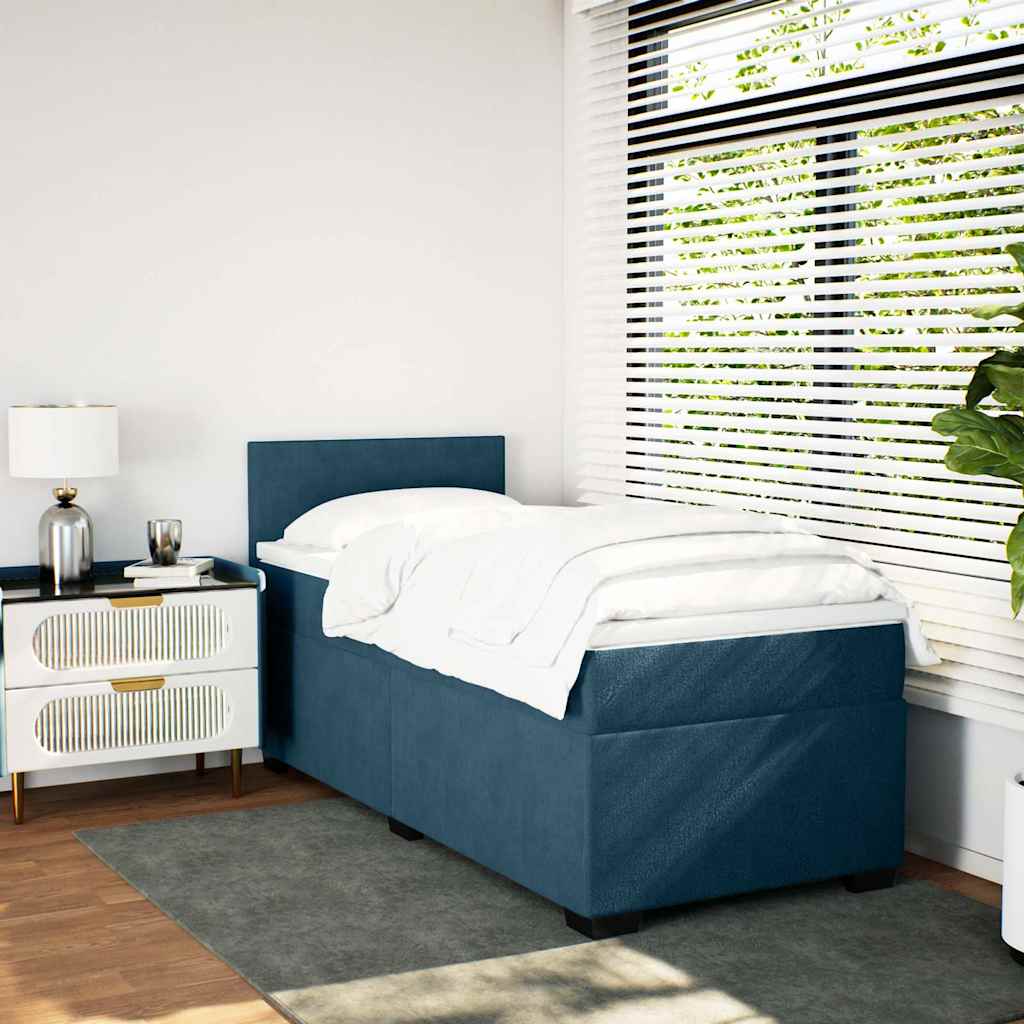 Box Spring Bed with Mattress Blue 100x200 cm Velvet