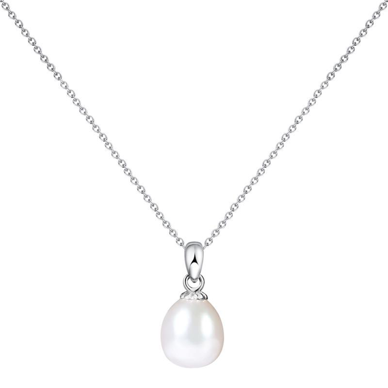 

Arvaleff S925 Sterling Silver Pearl Rice Shape Necklace - Simple Design, White Gold Electroplated. серебряный